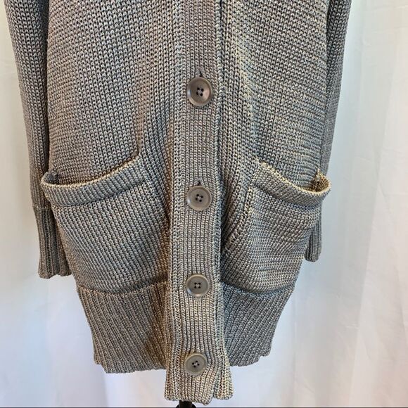 BANANA republic Taupe button front metallic platinum coloured cardigan sweater S - Picture 6 of 11